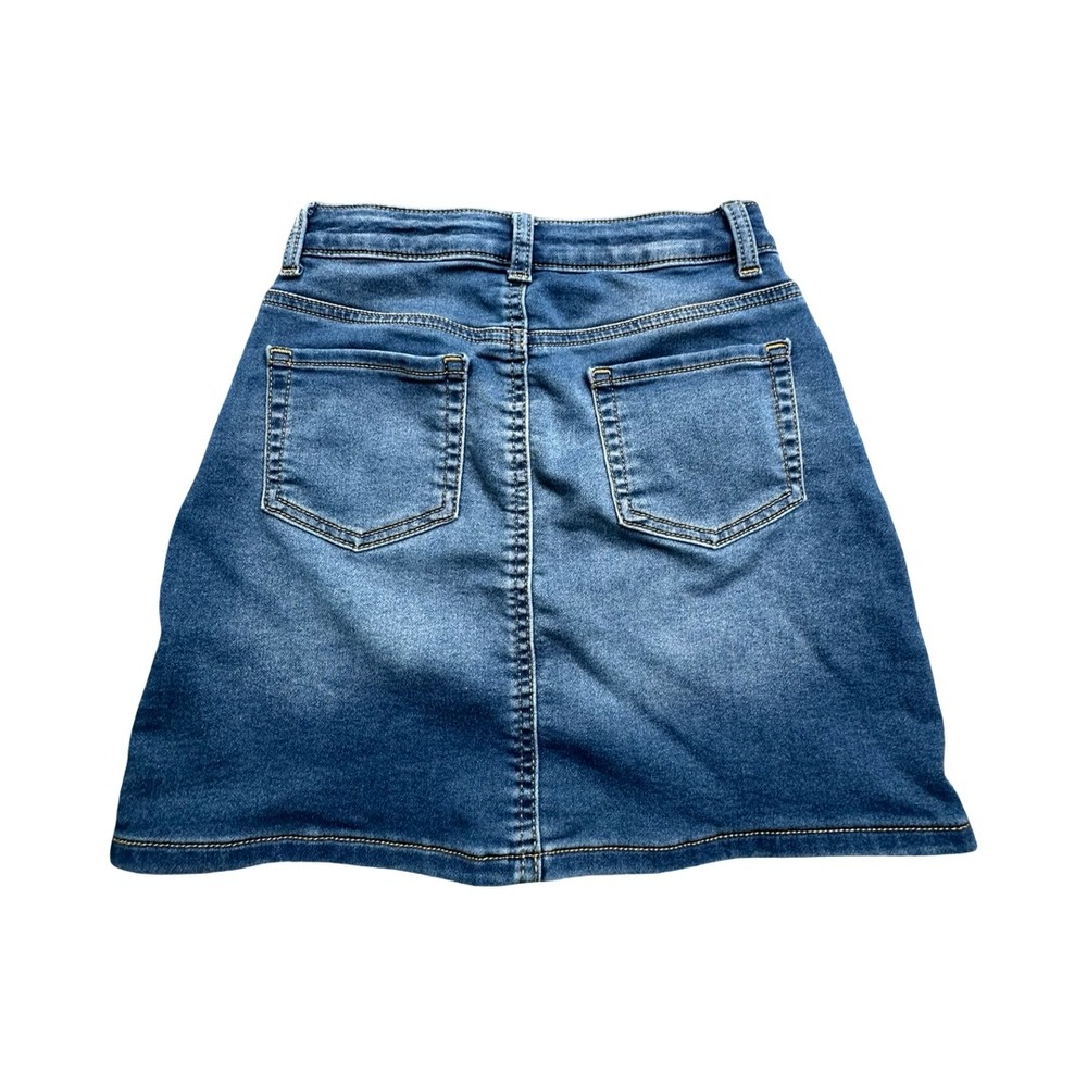 Cat & Jack Denim Skirt Girls M (7/8) Blue Button Front Ultimate Stretch Mini - Picture 2 of 7